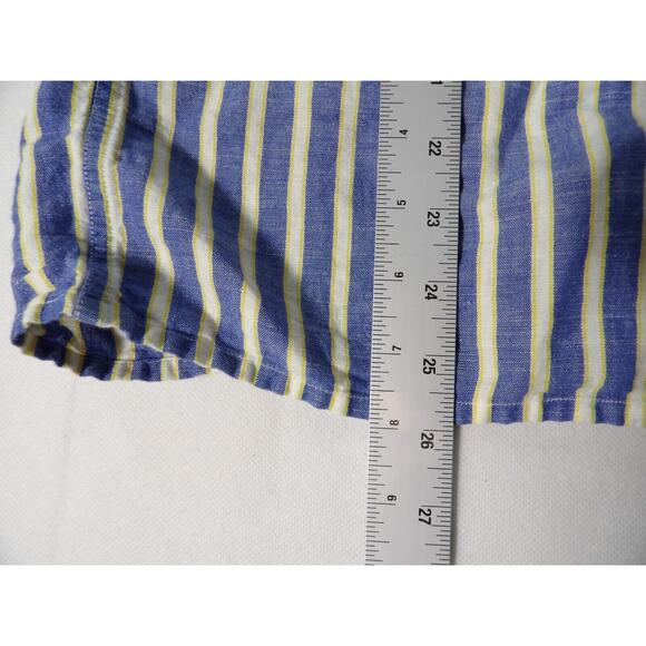 John Hill Shirt Irish Linen Mens Sz 40 Large Button Up Vertical Stripe Blue Vaca - Picture 9 of 14
